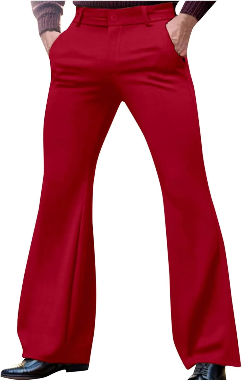 Mens Flared Pants with Belt Loops and Pockets Fashionable Wide Leg Trousers for Formal and Casual Wear
