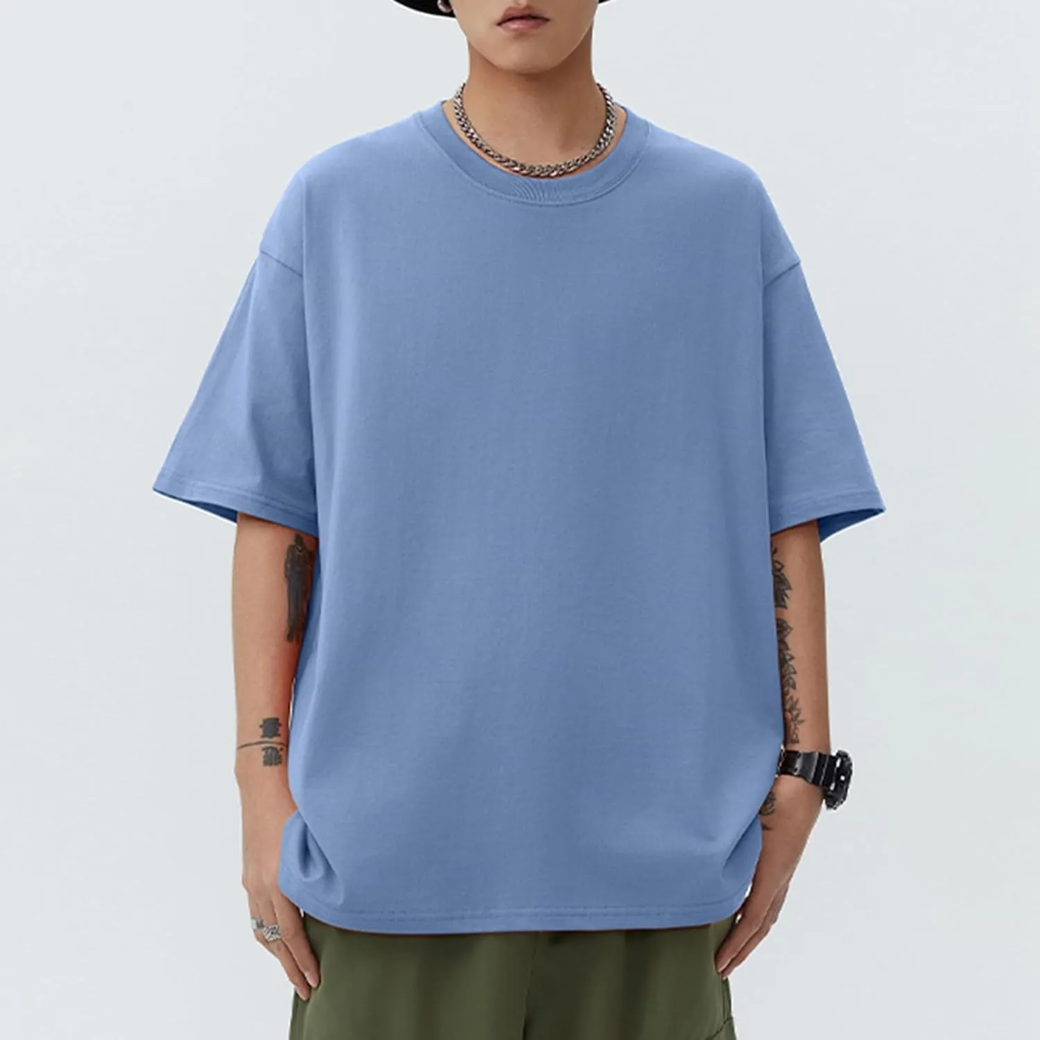 Men's Oversized T-Shirts Cotton Unisex Crew Neck Heavyweight Loose Fit Short Sleeve Shirt Classic Soft Tees