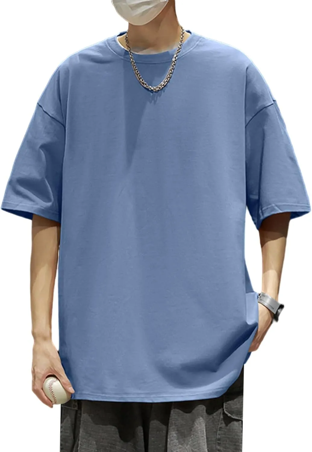 Men's Oversized T-Shirts Cotton Unisex Crew Neck Heavyweight Loose Fit Short Sleeve Shirt Classic Soft Tees