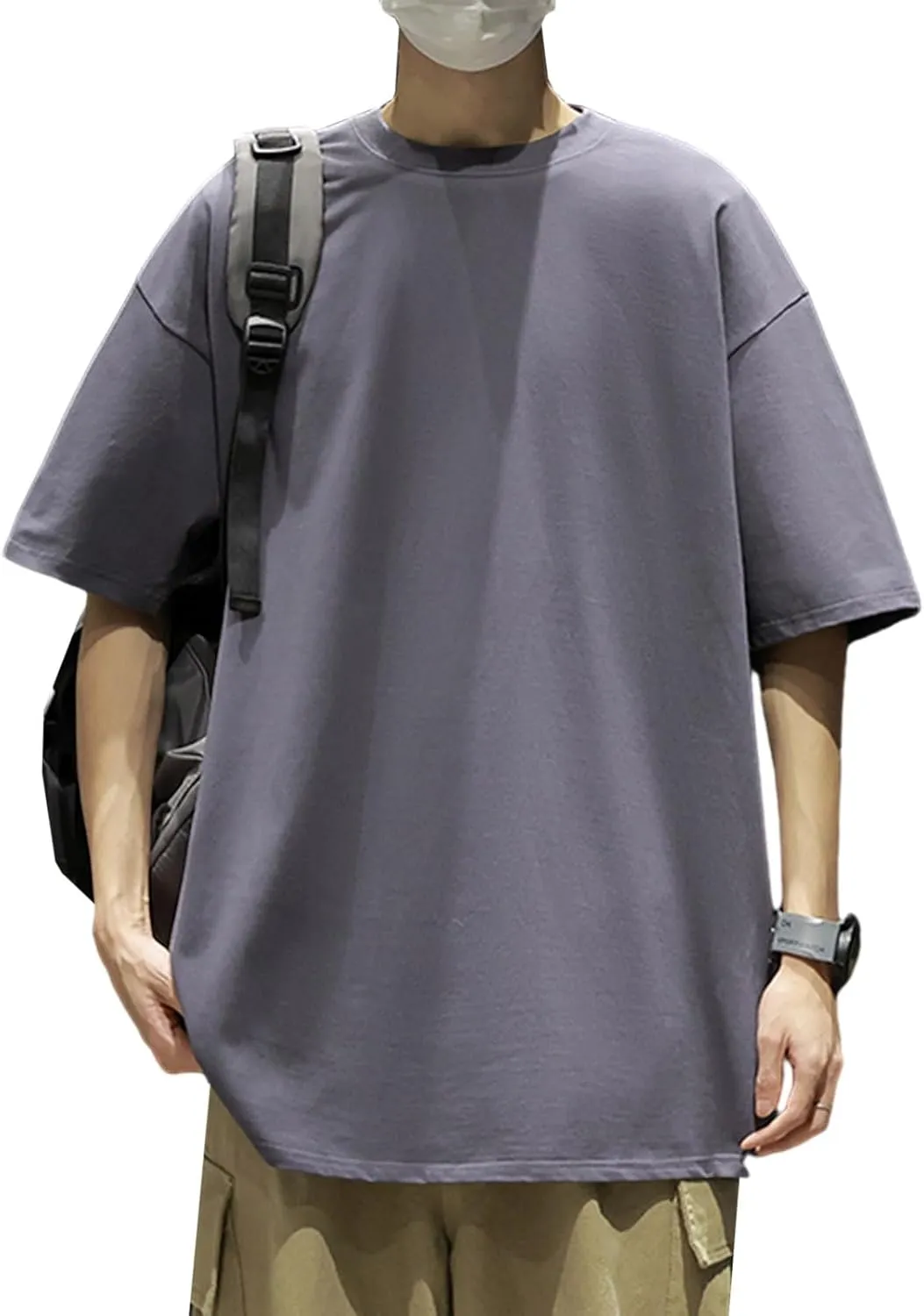 Men's Oversized T-Shirts Cotton Unisex Crew Neck Heavyweight Loose Fit Short Sleeve Shirt Classic Soft Tees