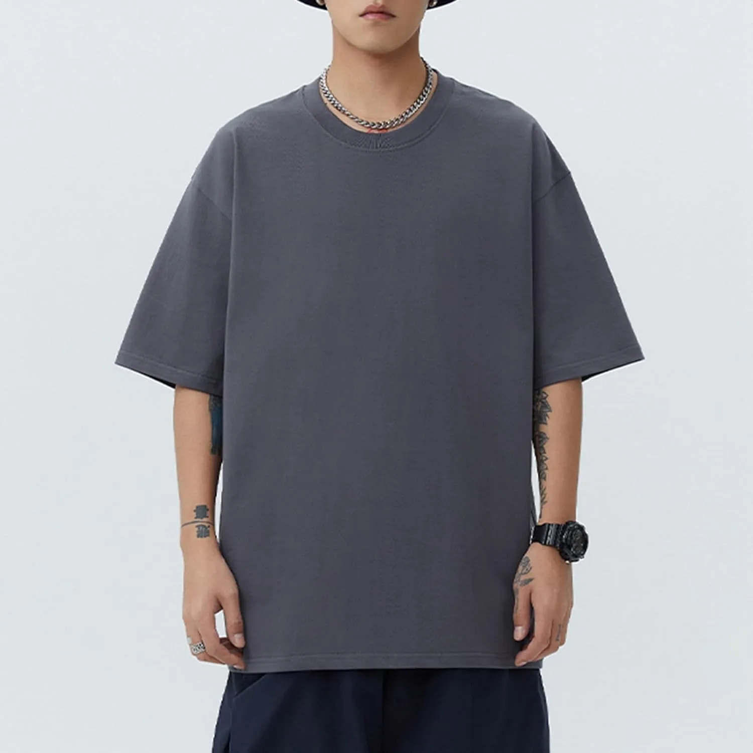 Men's Oversized T-Shirts Cotton Unisex Crew Neck Heavyweight Loose Fit Short Sleeve Shirt Classic Soft Tees