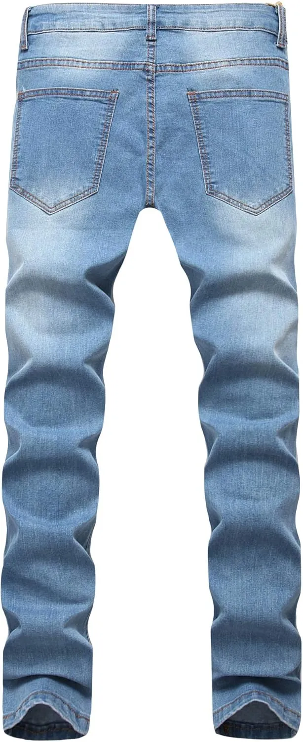 Men's Ripped Skinny Stretch Distressed Destroyed Slim Jeans Denim Pants