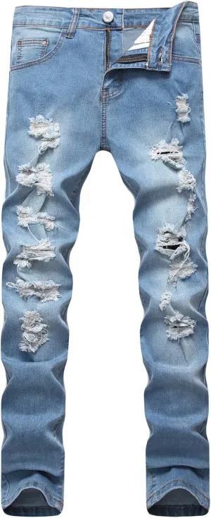 Men's Ripped Skinny Stretch Distressed Destroyed Slim Jeans Denim Pants