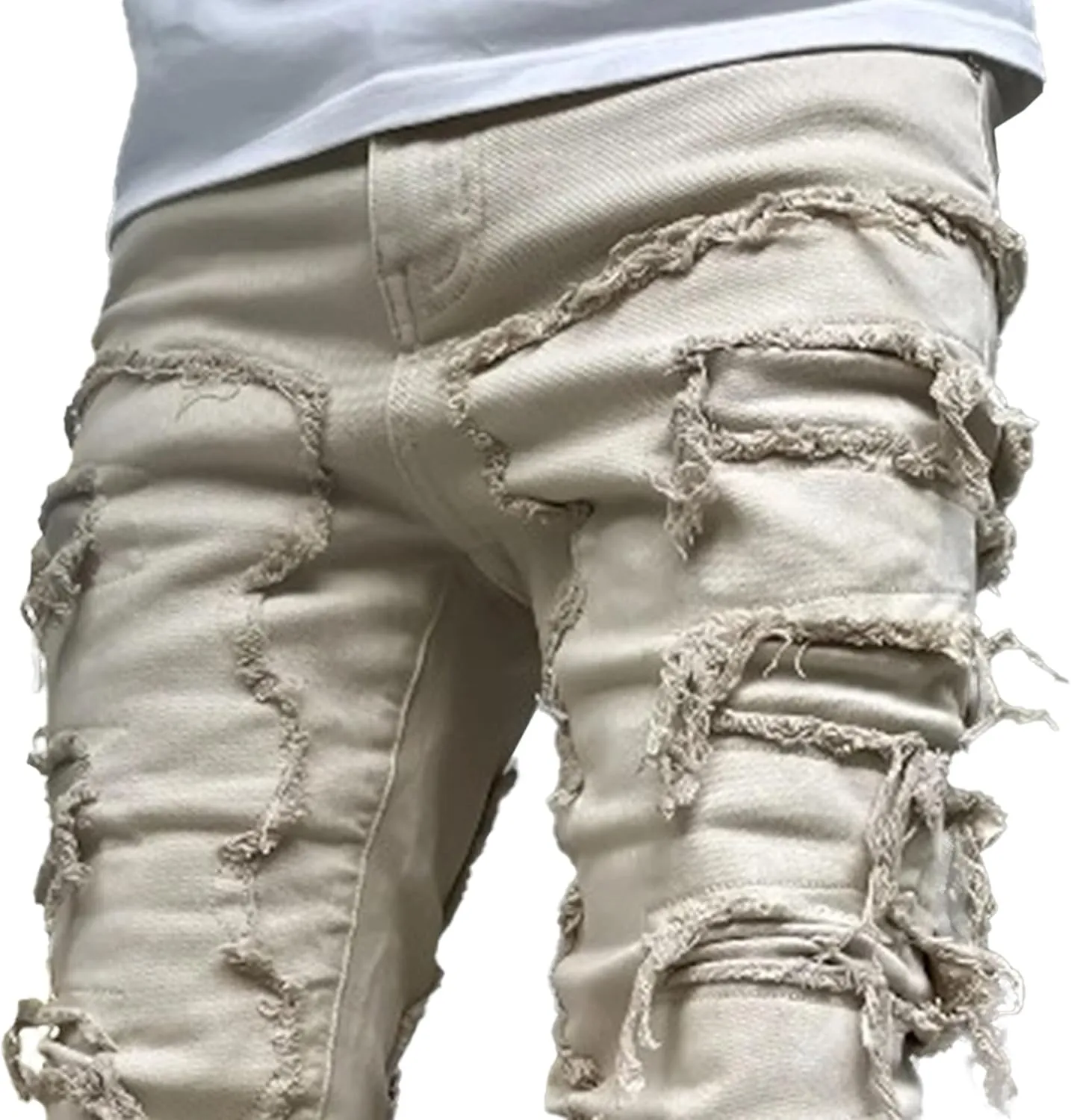 Men's Slim Fit Stretch Ripped Jeans Straight Leg Skinny Biker Jeans Fashion Vintage Distressed Hip Hop Denim Pants