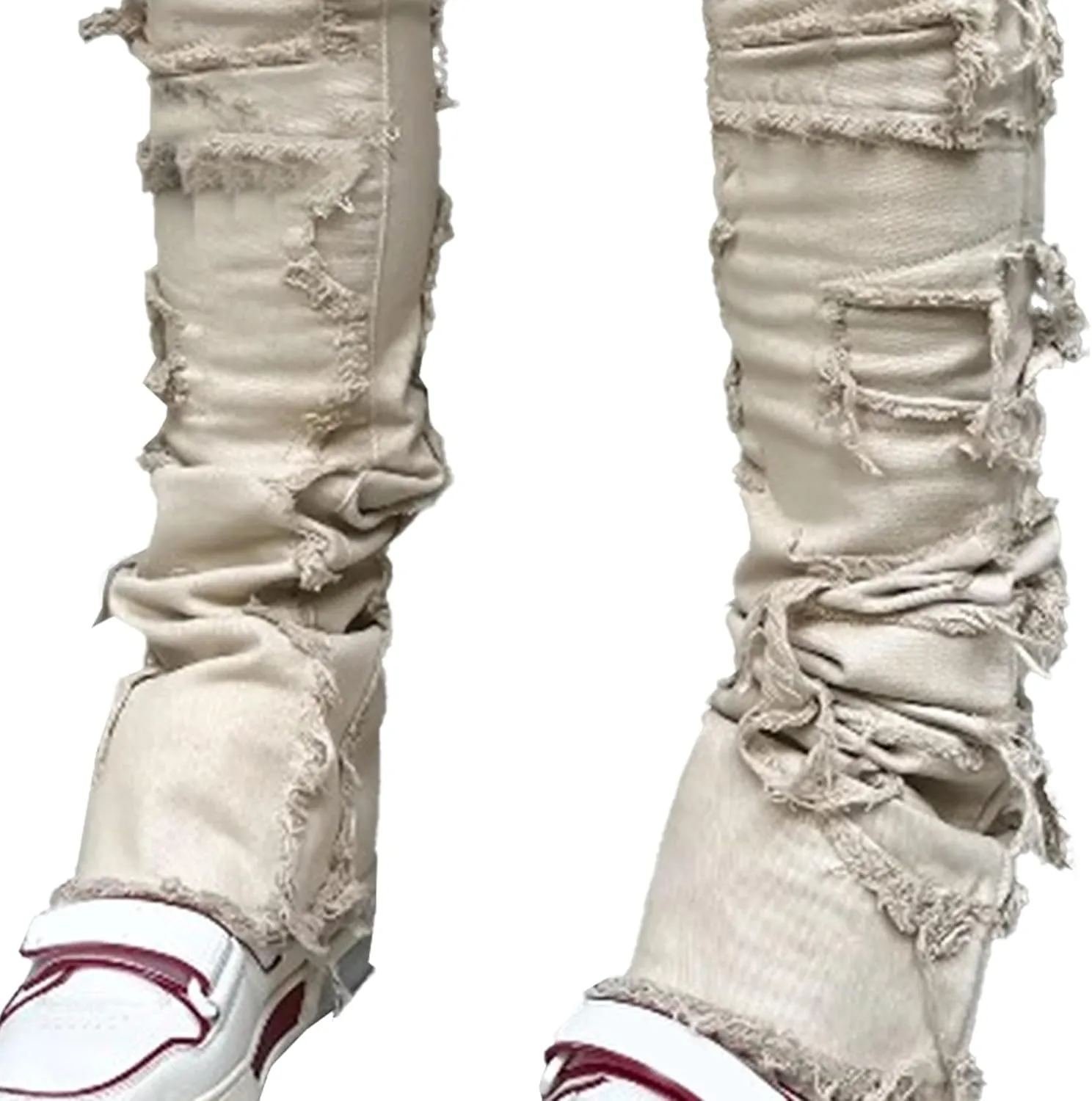Men's Slim Fit Stretch Ripped Jeans Straight Leg Skinny Biker Jeans Fashion Vintage Distressed Hip Hop Denim Pants