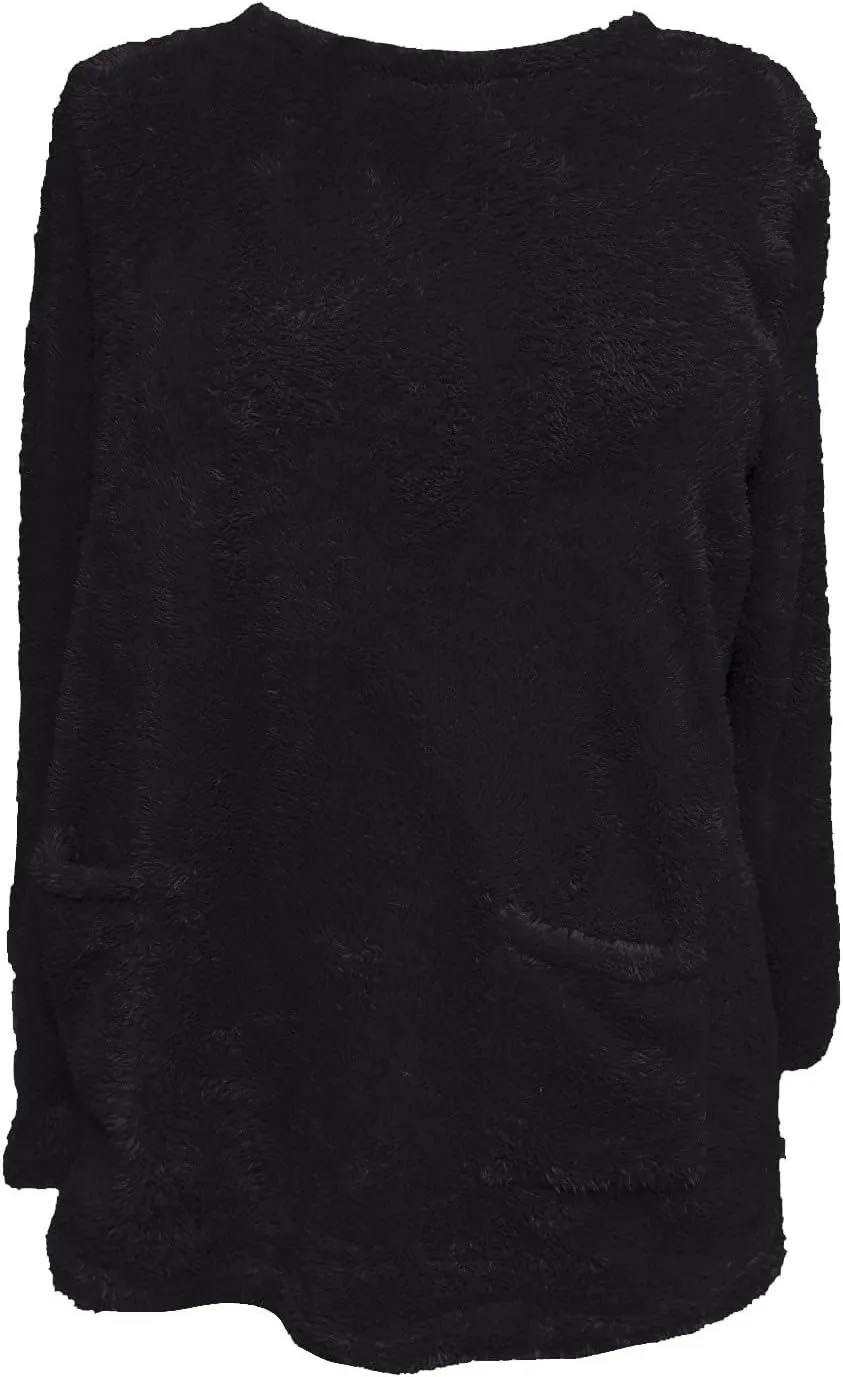 midelxp 2024 Soft Sherpa Pullover Womens Oversized Fuzzy Fleece Crewneck Sweatshirts Winter Faux Fur Loungewear with Pockets