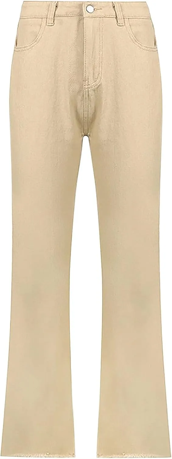 Miyaomn Women's Trendy Wide Leg Jeans Stretchy High Waisted Slim Fit Straight Leg Denim Pants Cotton Work Jeans with Pockets
