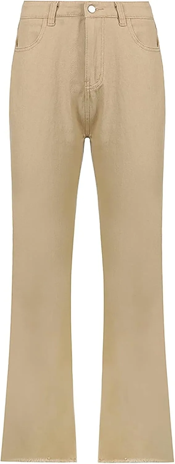 Miyaomn Women's Trendy Wide Leg Jeans Stretchy High Waisted Slim Fit Straight Leg Denim Pants Cotton Work Jeans with Pockets