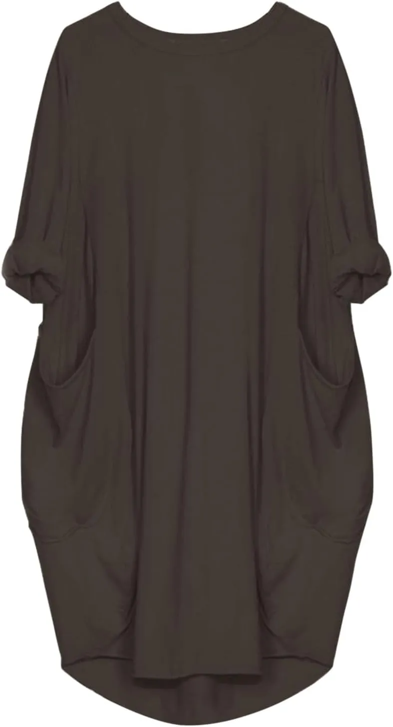 Plus Size Midi Sweater Dress for Women Long Sleeve Crewneck Knee Length Dresses with Pockets Spring Casual Sundress