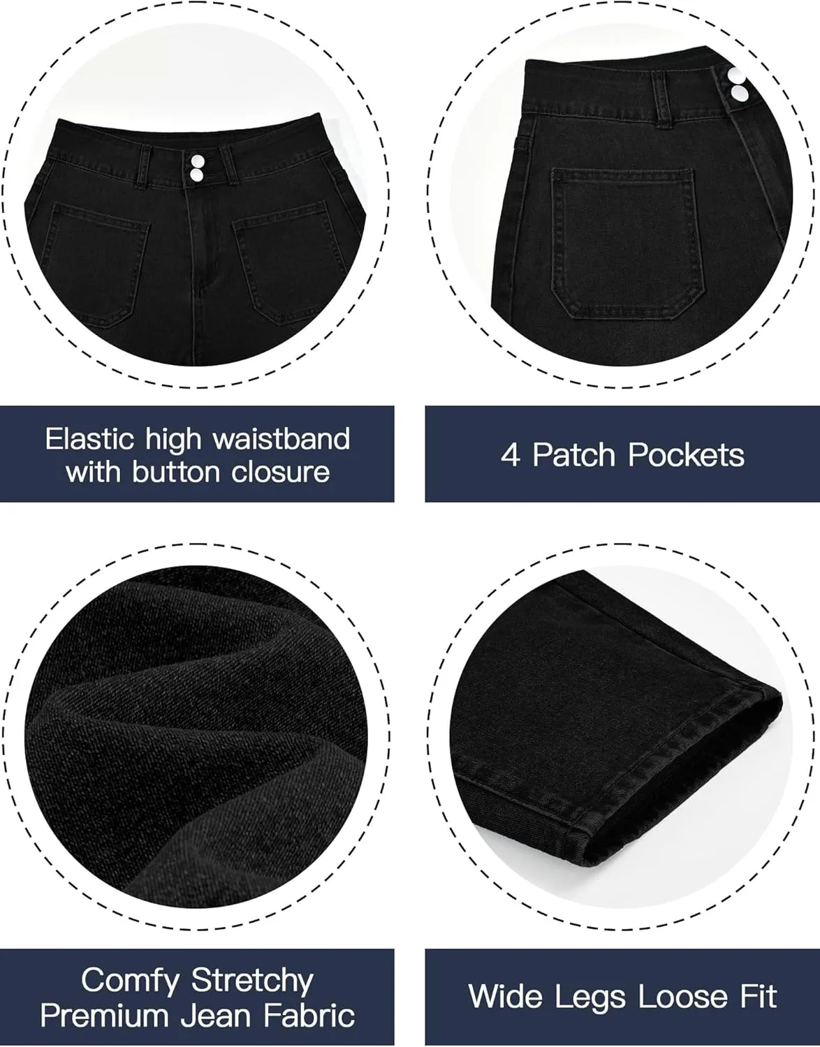 POSHGLAM Wide Leg Jeans for Women Stretchy Straight Denim Pants with 4 Patch Pockets