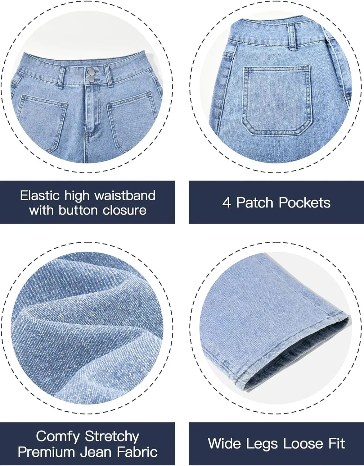 POSHGLAM Wide Leg Jeans for Women Stretchy Straight Denim Pants with 4 Patch Pockets