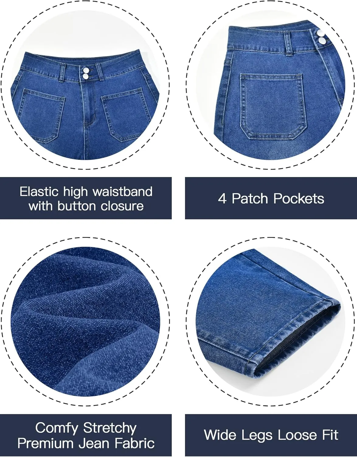 POSHGLAM Wide Leg Jeans for Women Stretchy Straight Denim Pants with 4 Patch Pockets