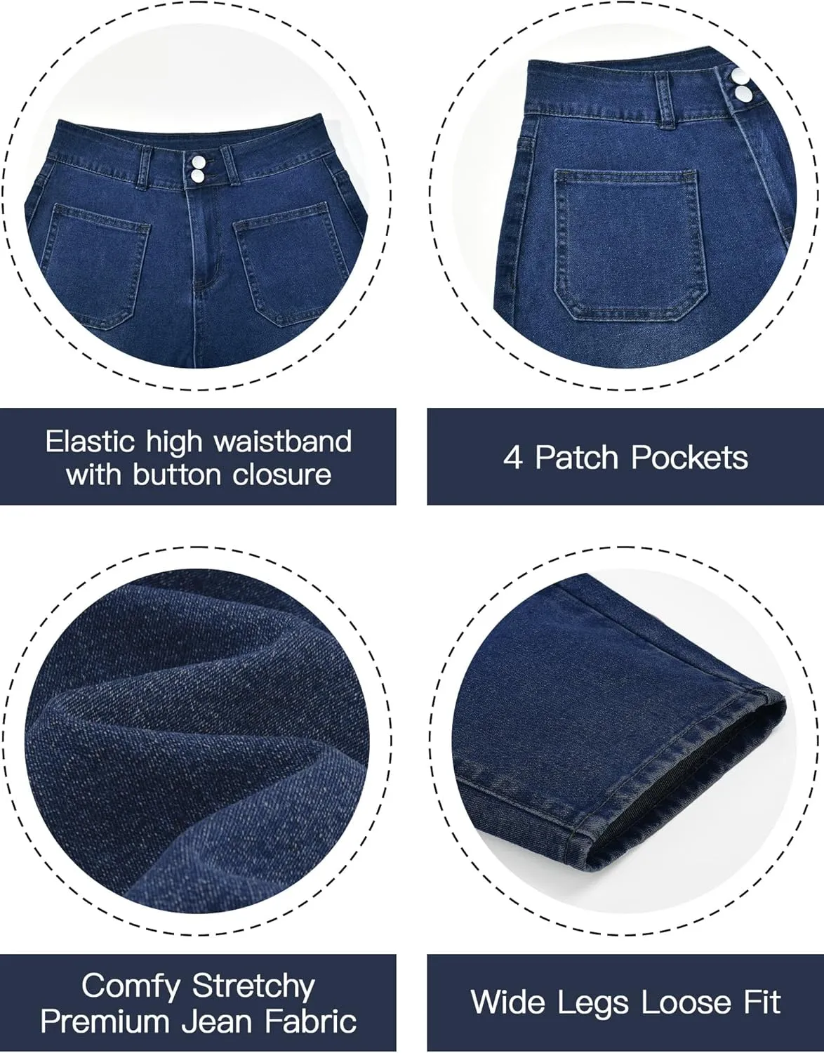 POSHGLAM Wide Leg Jeans for Women Stretchy Straight Denim Pants with 4 Patch Pockets