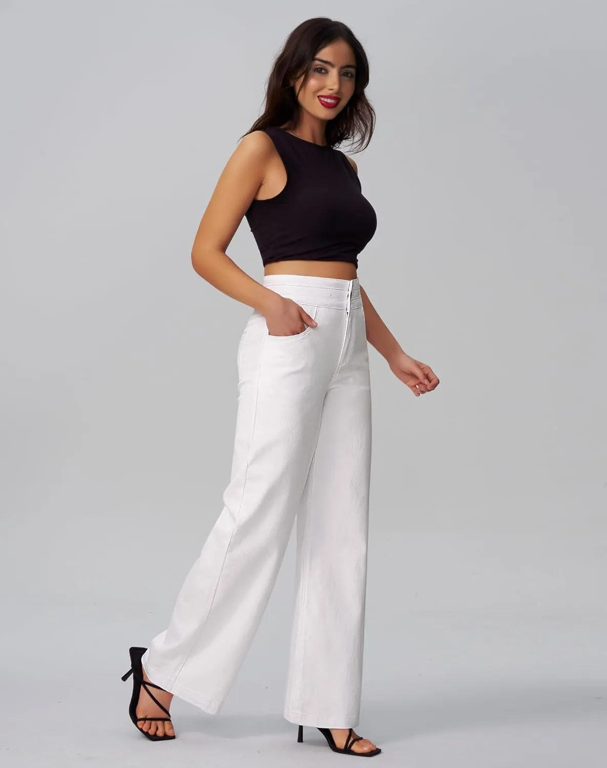 roswear Women's Wide Leg Jeans Casual High Waisted Stretch Baggy Loose Denim Pants