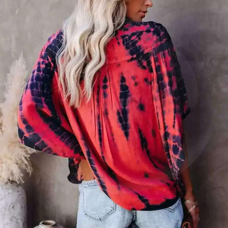 Spring New Tops V-neck Long Sleeve Print Boho Women Shirt
