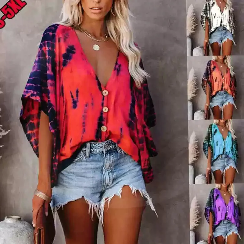 Spring New Tops V-neck Long Sleeve Print Boho Women Shirt