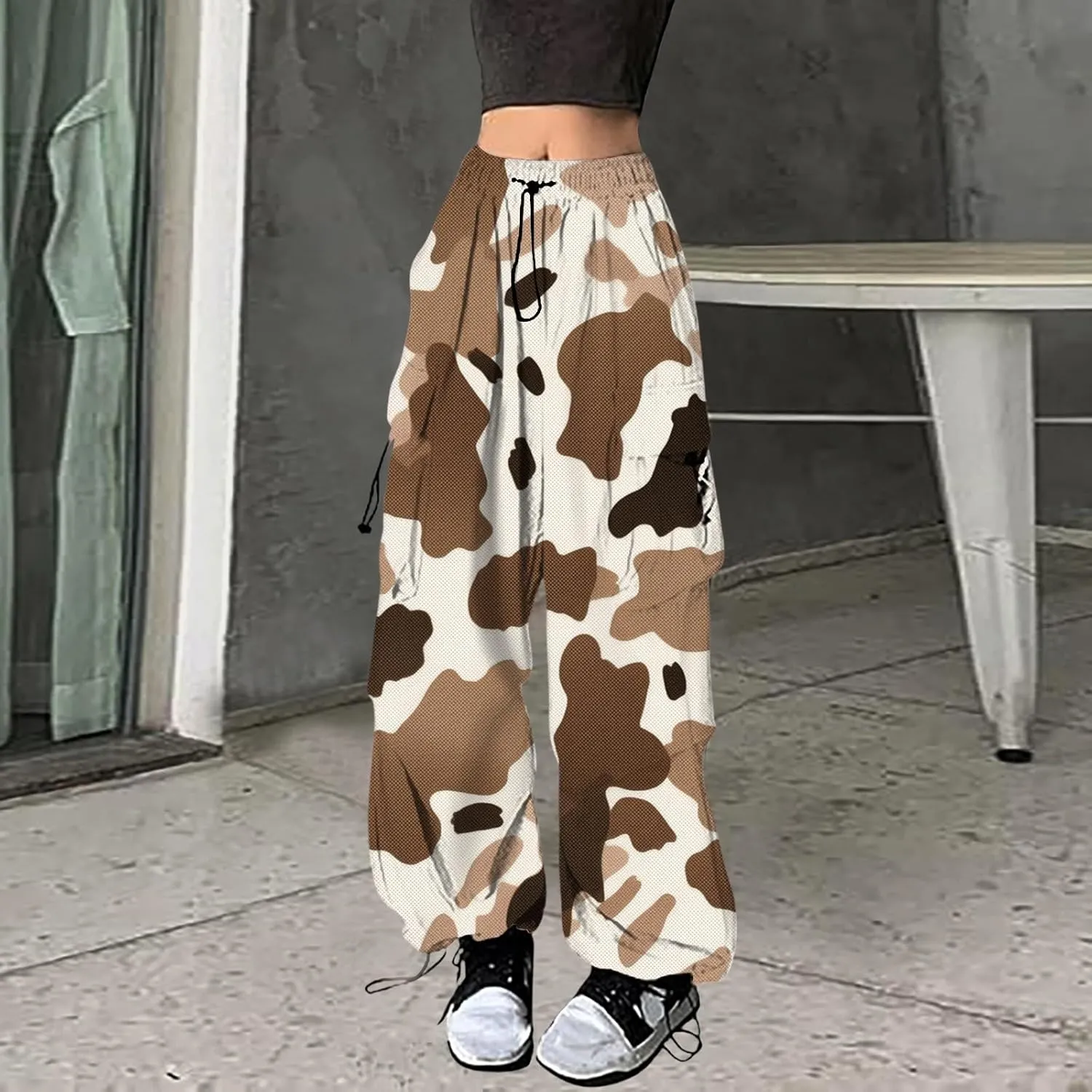 Straight Leg Pants Winter Bright Beach Palazzo with Pockets Barrel Pants Elastic Waist