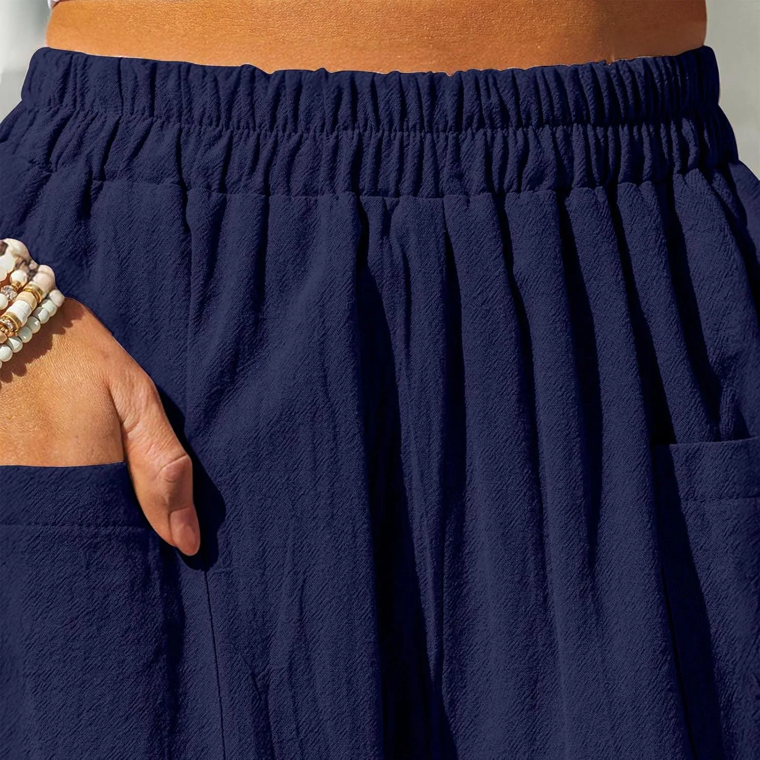 Summer Cotton Linen Pants Women Elastic Waist Straight Wide Leg Beach Trousers Cozy Lightweight Resort Pant Plus Size