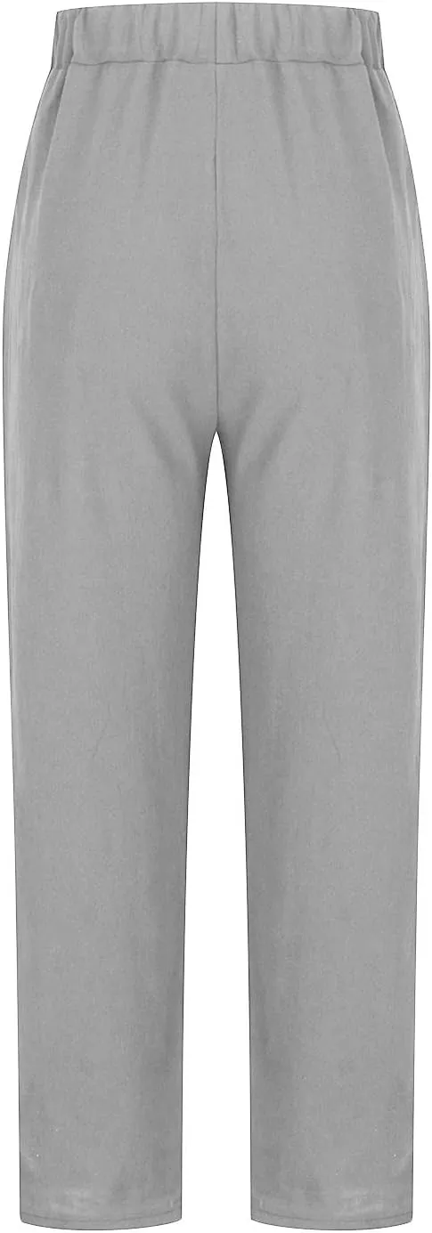Summer Cotton Linen Pants Women Trendy Ankle Trousers High Waist Cozy Beach Pants Loose Fit Linen Straight Leg Pants