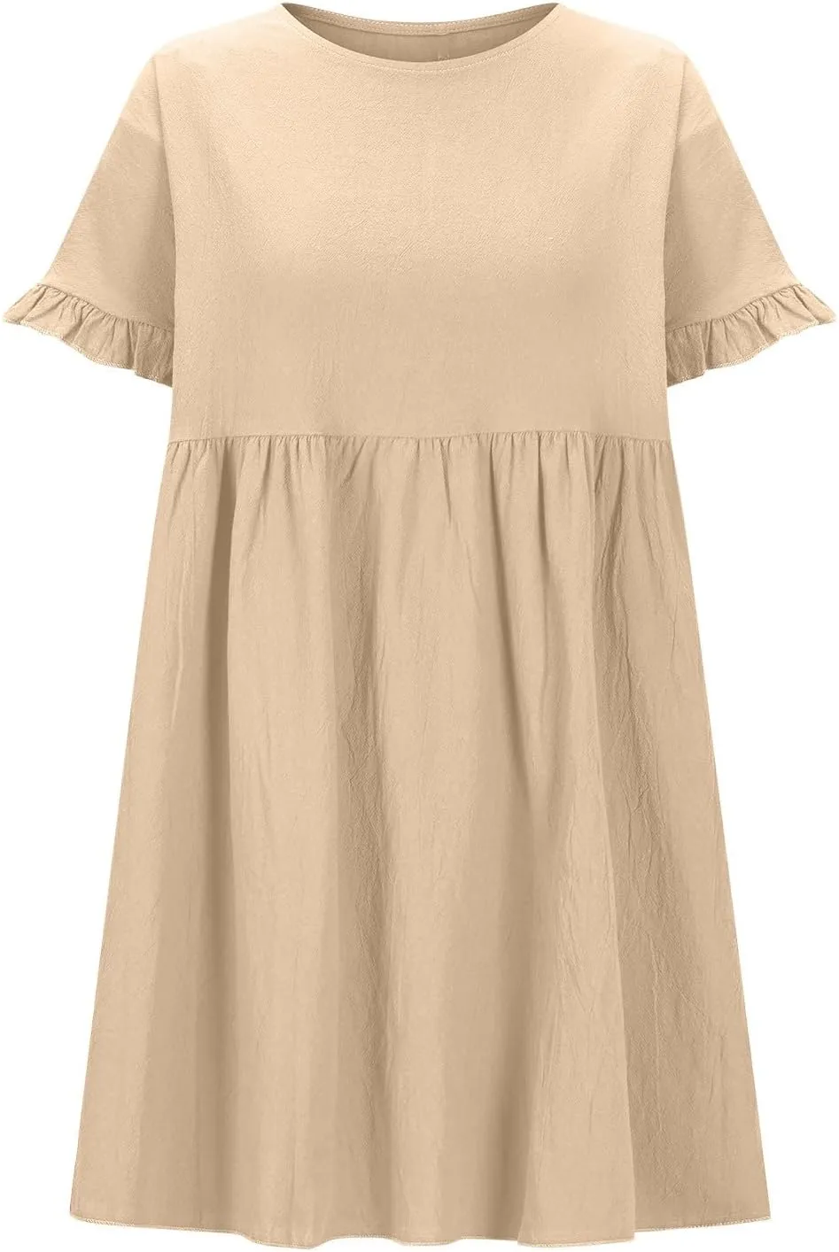 Summer Dresses Women Ruffle Sleeve Mini Dress Casual Pleated Dresses Crew Neck Vacation Sundress Flowy Beach Dress