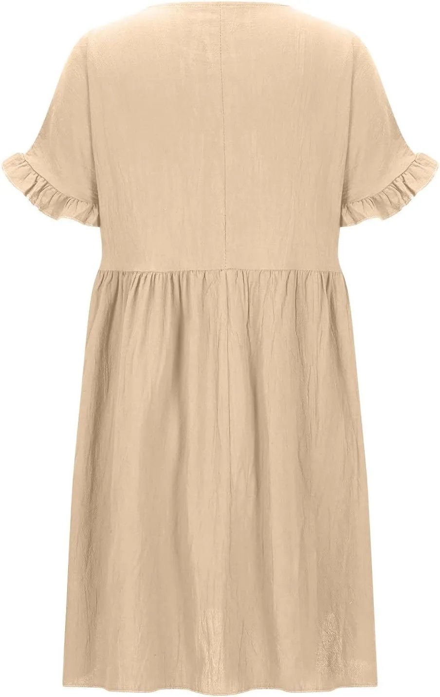 Summer Dresses Women Ruffle Sleeve Mini Dress Casual Pleated Dresses Crew Neck Vacation Sundress Flowy Beach Dress