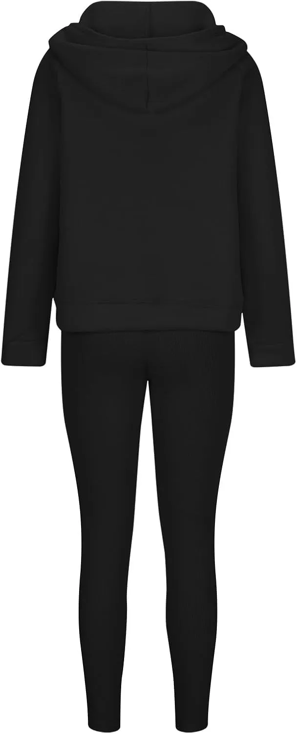 Sweatsuit Set for Women 3 Piece Oversized Outfits Button Hoodie Tank Top Long Pants Matching Lounge Set with Pockets