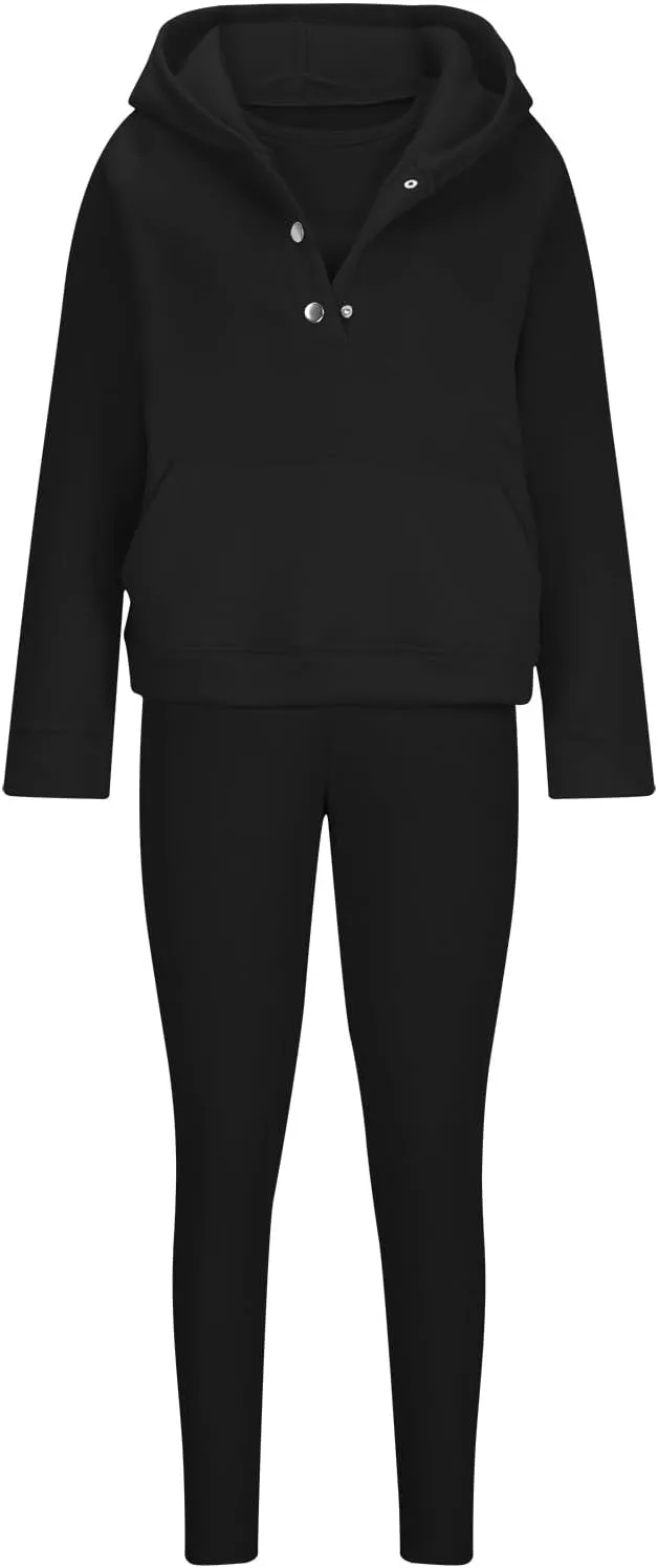 Sweatsuit Set for Women 3 Piece Oversized Outfits Button Hoodie Tank Top Long Pants Matching Lounge Set with Pockets