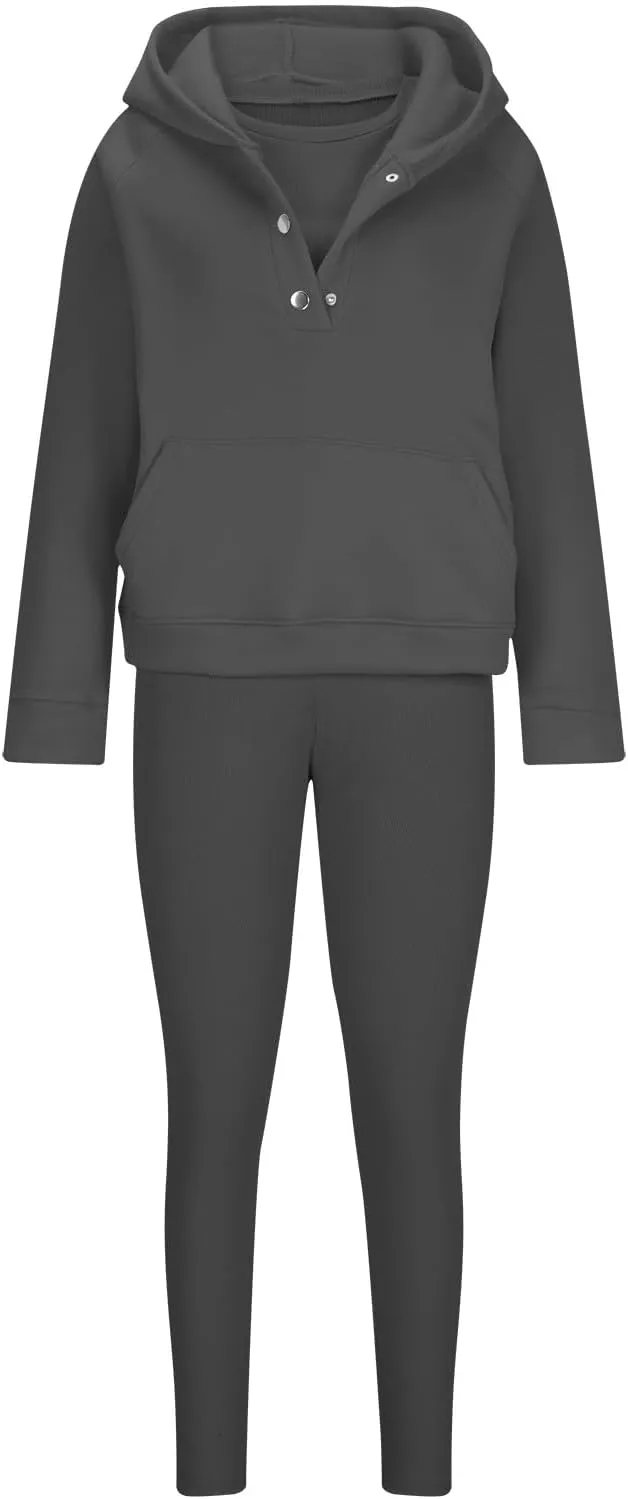 Sweatsuit Set for Women 3 Piece Oversized Outfits Button Hoodie Tank Top Long Pants Matching Lounge Set with Pockets