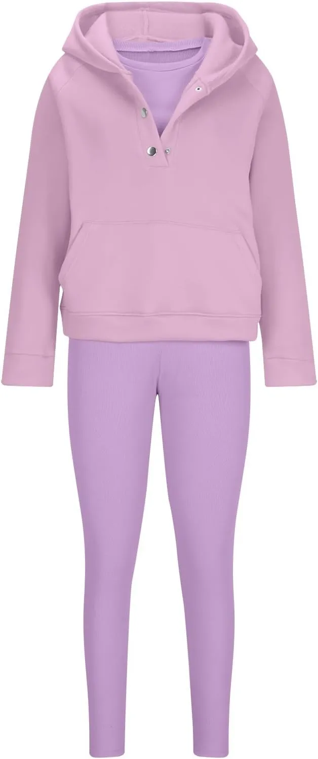 Sweatsuit Set for Women 3 Piece Oversized Outfits Button Hoodie Tank Top Long Pants Matching Lounge Set with Pockets