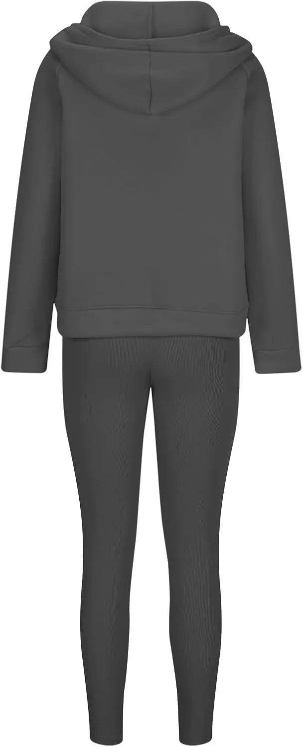 Sweatsuit Set for Women 3 Piece Oversized Outfits Button Hoodie Tank Top Long Pants Matching Lounge Set with Pockets