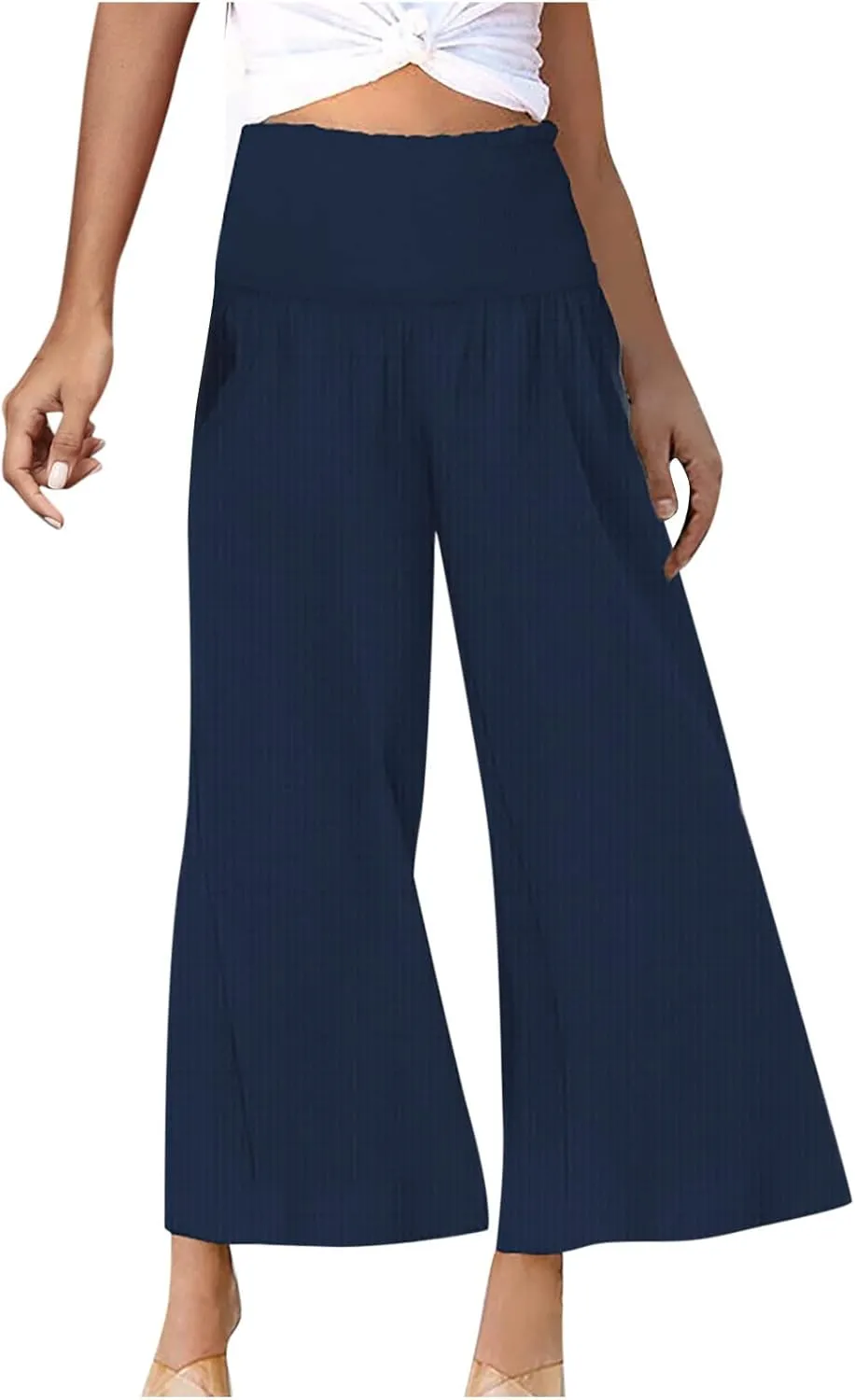 TARIENDY Flowy Pants for Women Petite Ladies Summer Beach Casual Outfits high Waist Wide Leg Pants Elastic Cozy Trousers