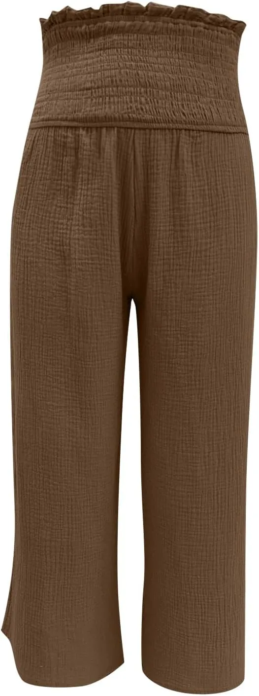 TARIENDY Flowy Pants for Women Petite Ladies Summer Beach Casual Outfits high Waist Wide Leg Pants Elastic Cozy Trousers