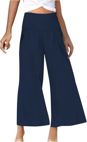 TARIENDY Flowy Pants for Women Petite Ladies Summer Beach Casual Outfits high Waist Wide Leg Pants Elastic Cozy Trousers
