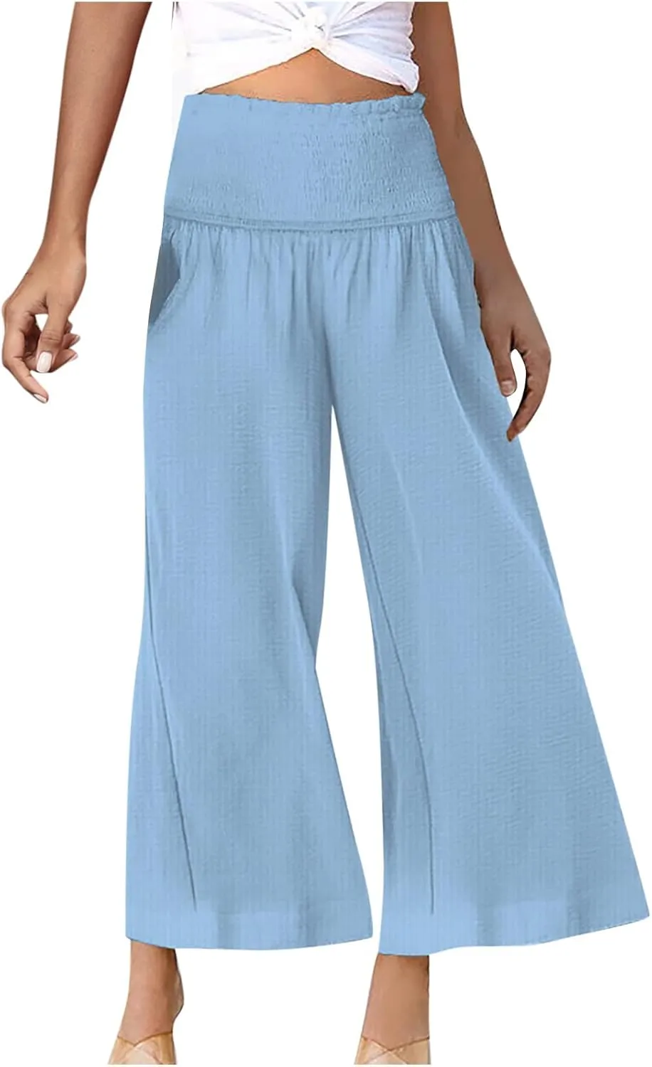 TARIENDY Flowy Pants for Women Petite Ladies Summer Beach Casual Outfits high Waist Wide Leg Pants Elastic Cozy Trousers