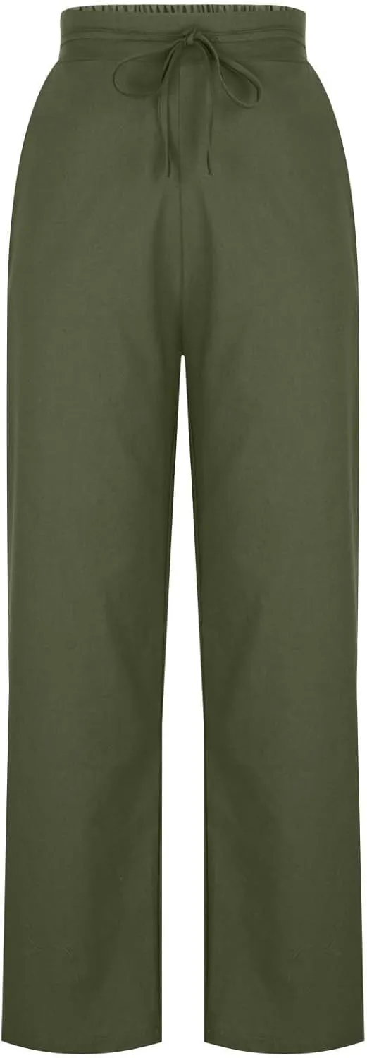 TARIENDY High Waist Wide Leg Pants for Women Women's Elastic Drawstring Trousers high Waist Cozy Outfits Beach Casual Pants