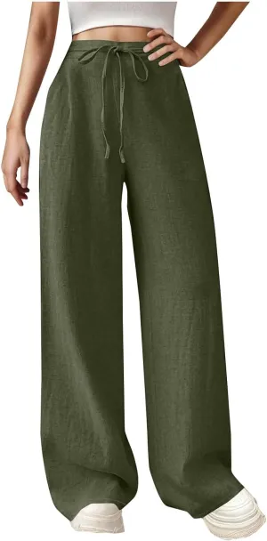 TARIENDY High Waist Wide Leg Pants for Women Women's Elastic Drawstring Trousers high Waist Cozy Outfits Beach Casual Pants