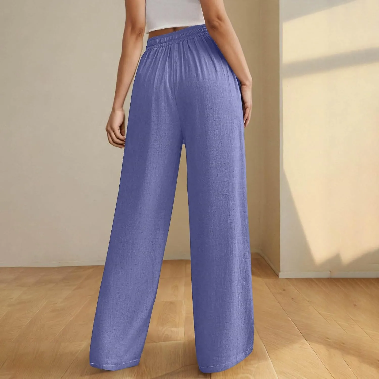 TARIENDY High Waist Wide Leg Pants for Women Women's Elastic Drawstring Trousers high Waist Cozy Outfits Beach Casual Pants