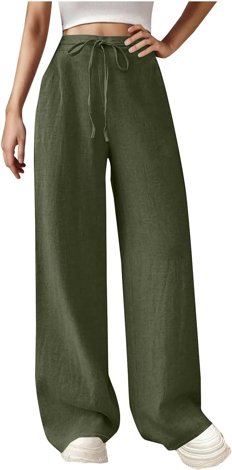 TARIENDY High Waist Wide Leg Pants for Women Women's Elastic Drawstring Trousers high Waist Cozy Outfits Beach Casual Pants