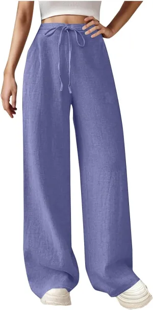 TARIENDY High Waist Wide Leg Pants for Women Women's Elastic Drawstring Trousers high Waist Cozy Outfits Beach Casual Pants