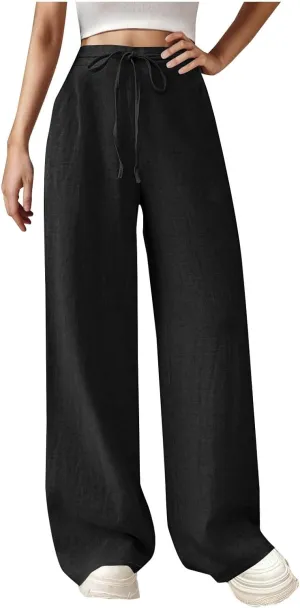 TARIENDY High Waist Wide Leg Pants for Women Women's Elastic Drawstring Trousers high Waist Cozy Outfits Beach Casual Pants