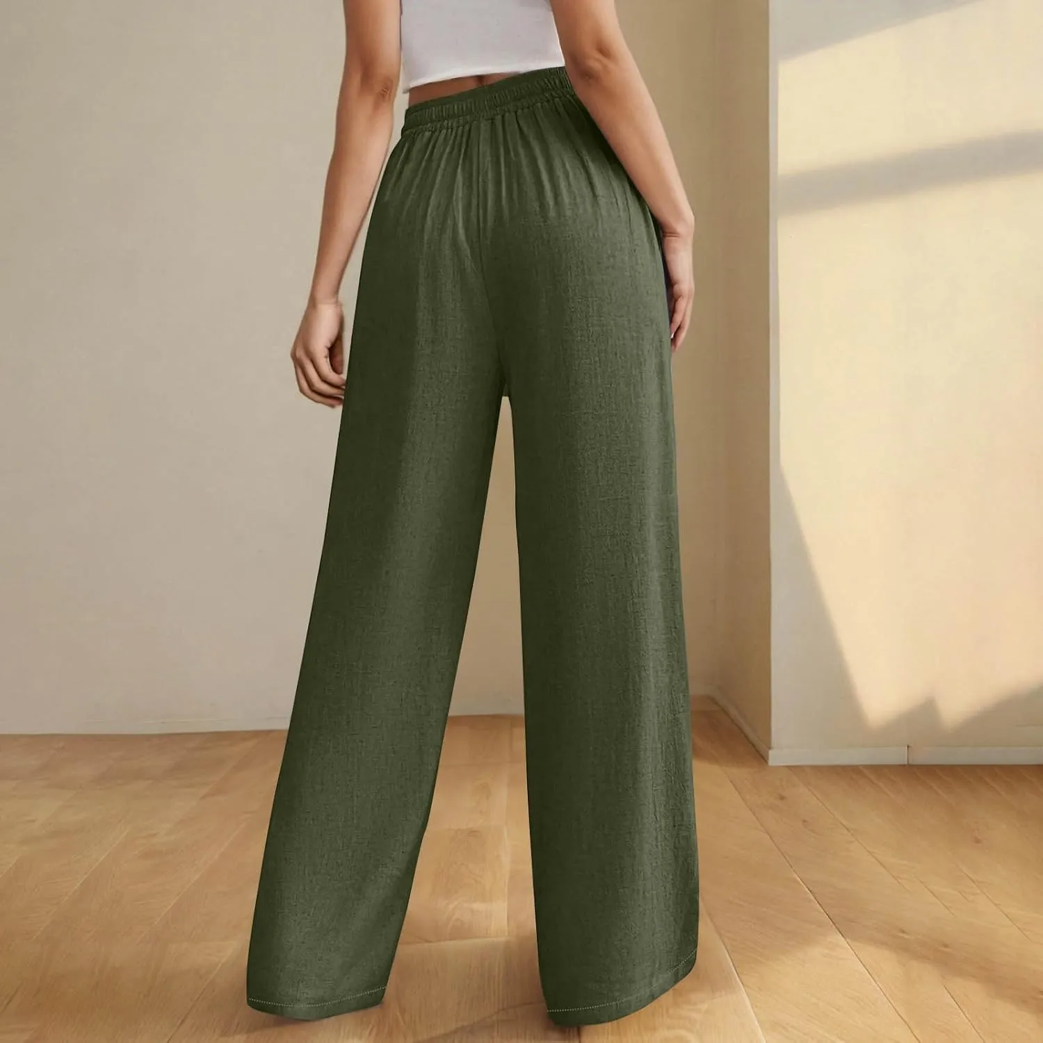 TARIENDY High Waist Wide Leg Pants for Women Women's Elastic Drawstring Trousers high Waist Cozy Outfits Beach Casual Pants