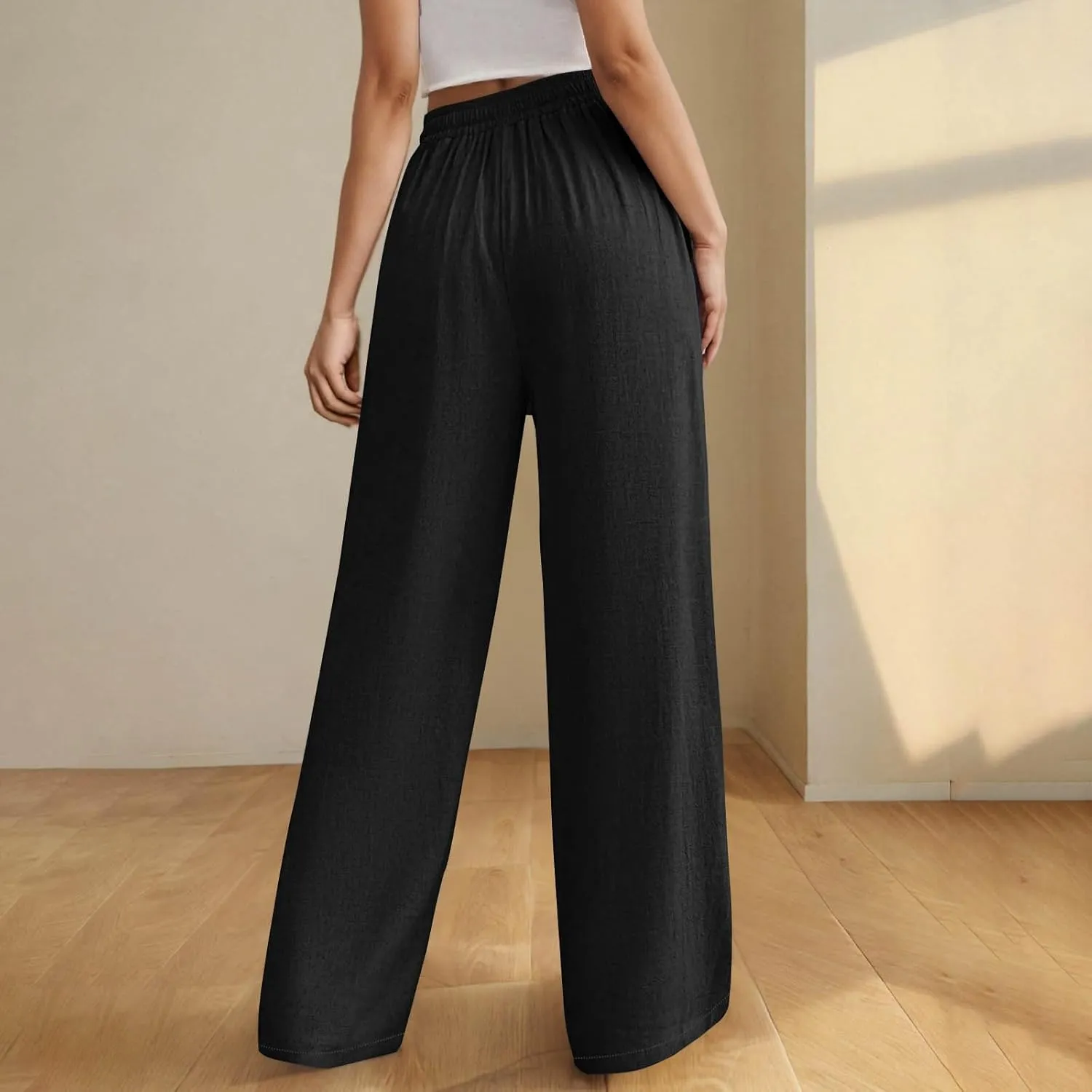TARIENDY High Waist Wide Leg Pants for Women Women's Elastic Drawstring Trousers high Waist Cozy Outfits Beach Casual Pants