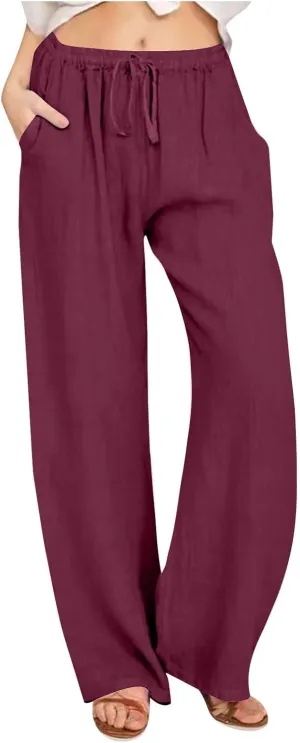 TARIENDY Wide Leg Casual Pants for Women Ladies Elastic Drawstring Cozy Outfits Casual Wide Leg Pants high Waisted Trousers