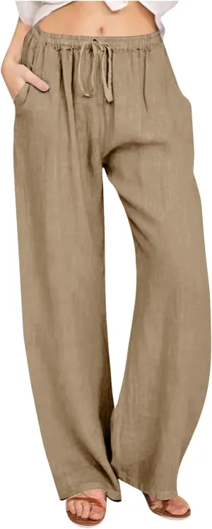 TARIENDY Wide Leg Casual Pants for Women Ladies Elastic Drawstring Cozy Outfits Casual Wide Leg Pants high Waisted Trousers