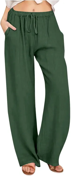 TARIENDY Wide Leg Casual Pants for Women Ladies Elastic Drawstring Cozy Outfits Casual Wide Leg Pants high Waisted Trousers