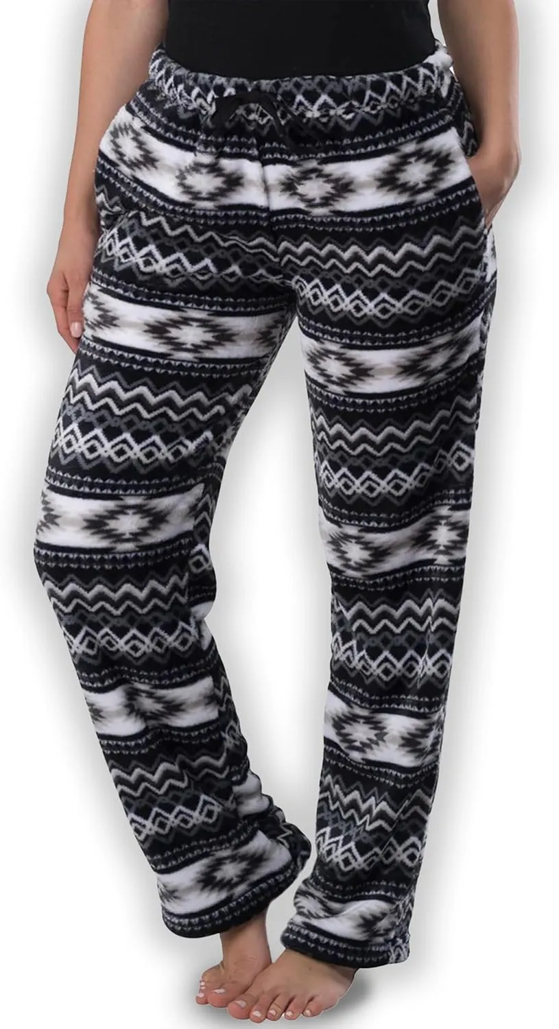 TrailCrest Ultra Soft Womens Lounge Pants, Plush Fleece with Velvety Silk Feel, Aztec/Ikat Fun and Trendy Prints