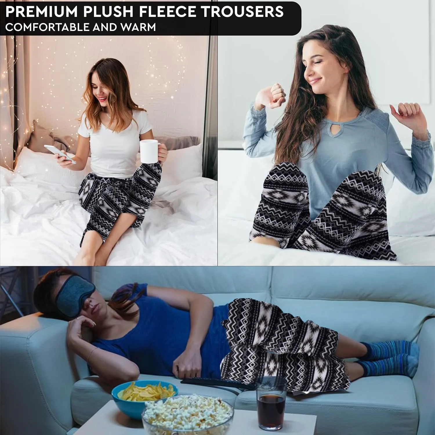 TrailCrest Ultra Soft Womens Lounge Pants, Plush Fleece with Velvety Silk Feel, Aztec/Ikat Fun and Trendy Prints