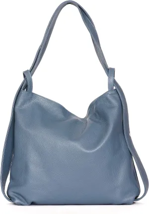 Women Leather Backpack/Purse- Handmade Convertible Hobo Shoulder Bag from Genuine Leather (Blue Jeans)
