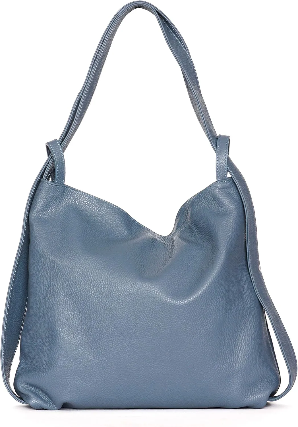 Women Leather Backpack/Purse- Handmade Convertible Hobo Shoulder Bag from Genuine Leather (Blue Jeans)