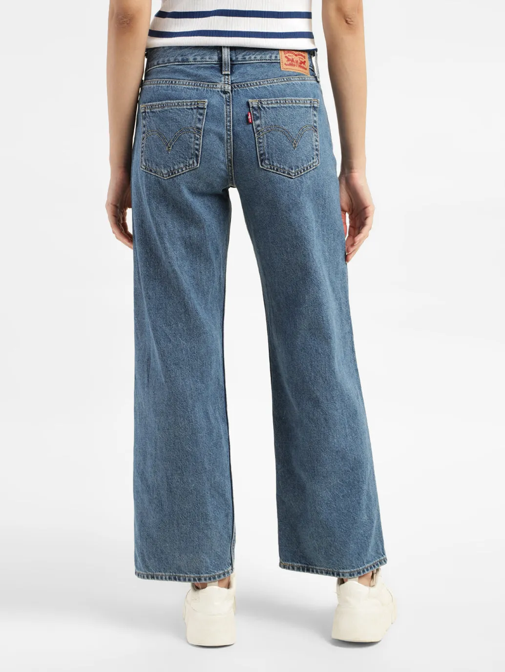Women's Blue Loose Fit Low Rise Jeans